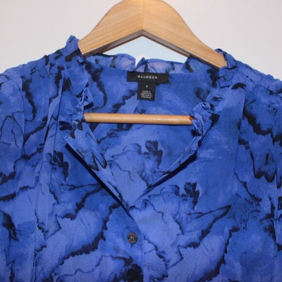 NEW Halogen blue  Long Sleeve Blouse Women Small - Picture 7 of 12